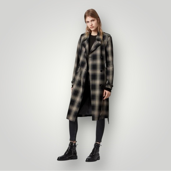 AllSaints Chiara Check Trench Coat - Picture 1 of 16